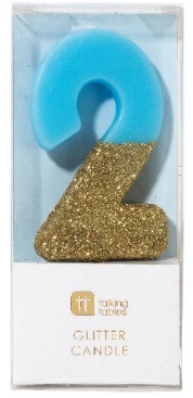Kakkukynttilä 2, kultaglitter (sininen)