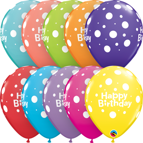 Kumipallot 6kpl, Happy Birthday polkadot