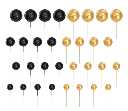 Musta & kulta pallo kakkukoristeet 32kpl