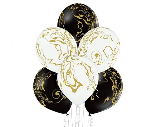 Ilmapallot musta-valko-kulta Marble, 6kpl